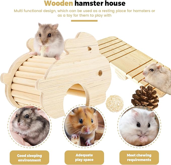 Guinea Pig Hideout, Wooden Hamster Hideout, Natural Wood Hamster House, Solid Wood Small Pet Shelter, Safe & Simple for Rat Gerbils and Other Small Pets(Bunny)