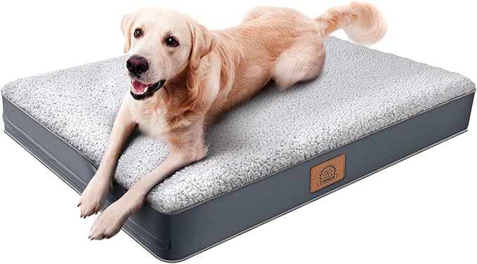 Sunheir Extra Large Orthopedic Dog Bed for Big Dogs - XXL Waterproof Dog Bed with Removable Washable Cover & Anti-Slip Bottom, Crate Bed, Deluxe Plush Pet Bed Mat (Grey)