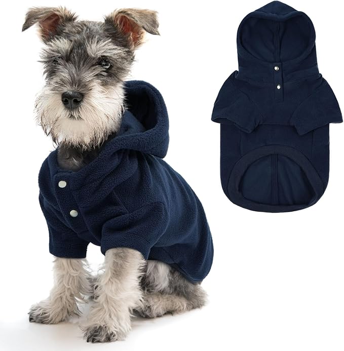 IDOMIK Dog Hoodie Sweater with Leash Hole, Warm Dog Fleece Sweater with Hood, Soft Pullover Dogs Fleece Vest for Fall Winter, Pet Sweatshirt Clothes for Poodle French Bulldog Labrador,Blue,S