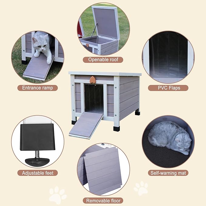 Deblue Outdoor Pet House with Self-Warming Mat, Weatherproof Pet Shelter for Cats, Rabbits, Puppies, Tortoises