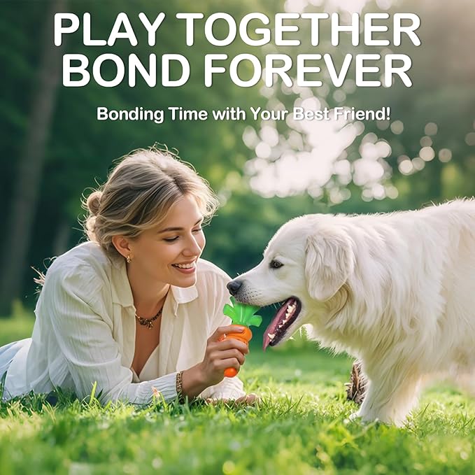 Dog Toys for Aggressive Chewers Bacon Flavored: 7" Tough Dog Chew Bone, Hard Nylon & Rubber Teeth Cleaning Toy, Carrot-Shaped Dog Chew Toy for Large Medium Breed 20-70lbs