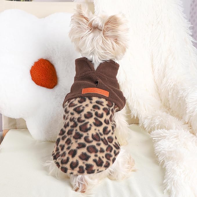 Leopard Vest Dog Sweater Fleece Dog Clothes for Small Dogs Boy Girl Warm Pullover Fleece Doggie Sweaters Winter Small Dogs Sweater Coat - Cold Weather Pet Clothes Cat Sweatshirt, XS, Leopard