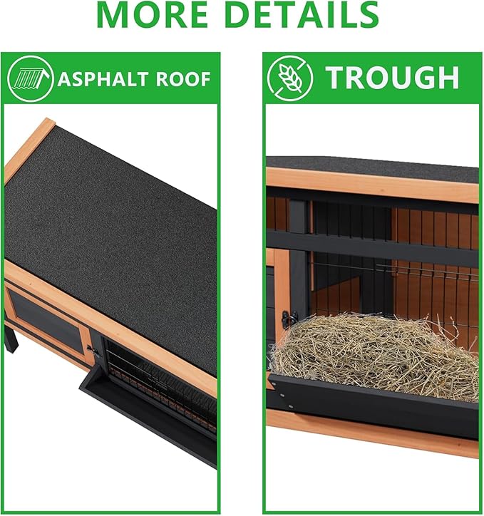 Rabbit Hutch Outdoor,Rabbit Hideout,Bunny Hideout,Bunny House for Guinea Pigs & Hamster,Wooden Chicken House with Deep Pull-Out Tray, Waterproof Chicken Coop for Outside (Orange Black)