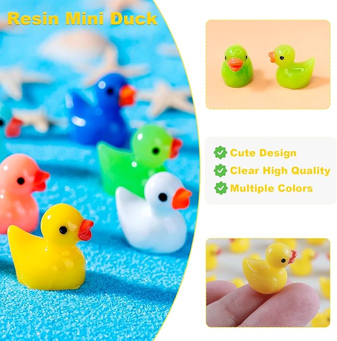 100pcs Mini Resin Animals to Hide, Multicolor Cute Tiny Ducks Bulk Fairy Garden Accessories Miniatures Landscape Micro Decor