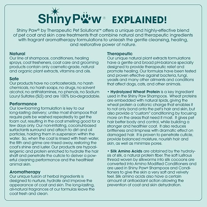 Pet Detangler Spray for Dogs & Cats 32 oz by Shiny Paw | Mint Essentials Detangler Spray | Hypoallergenic Dogs Detangler | Shines & Restores Coat | Made in The USA
