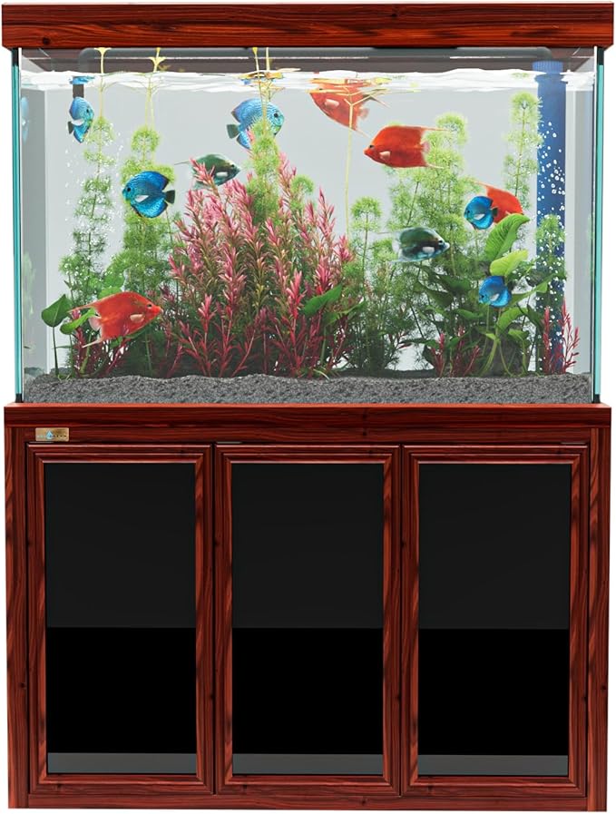 135 Gallon Aquarium Fish Tank with Upright Fishtank Stand Water Pump Freshwater Filter LED Bundle and Straight Corners Clear Glass - All Red