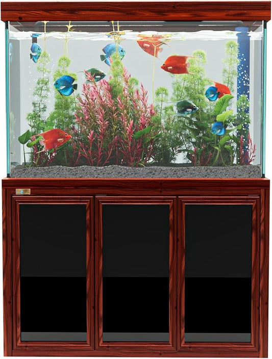 135 Gallon Aquarium Fish Tank with Upright Fishtank Stand Water Pump Freshwater Filter LED Bundle and Straight Corners Clear Glass - All Red