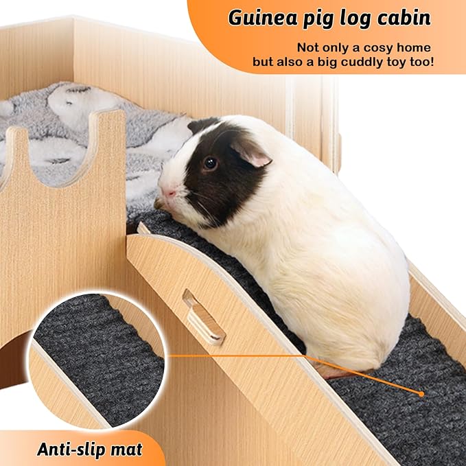 Large Guinea Pig Hideout Castle, Guinea Pig House with Ramp and Mat, Toys for Cage, Small Animal House hub Bed for Chinchilla Ferrets Hamster Hedgehog Rabbit Bunny