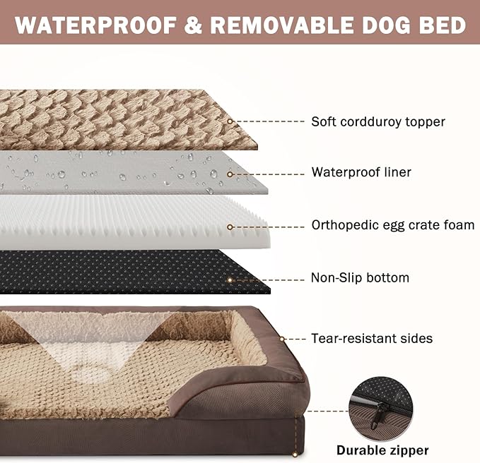 INVENHO Orthopedic Dog Bed for Extra Large Dogs, XXL Egg-Crate Foam Dog Couch with Washable Removable Cover, Waterproof Lining and Nonskid Bottom