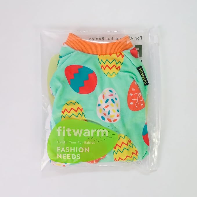Fitwarm Easter Egg Dog Pajamas, Holiday Dog Clothes for Small Dogs Girl Boy, Pet Easter Outfit, Puppy Cat Onesie, Lightweight Velvet, Light Green, Orange, Large