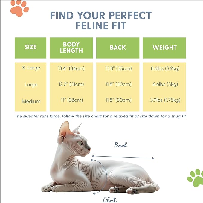 The Cat Ladies Sphynx Cat Sweater - Comfortable and Stylish Kitty Sweaters for Cats Only - Warm Cat Apparel Supplies - Shirt Designed for Hairless Cats - Sphynx Cat Clothes - M