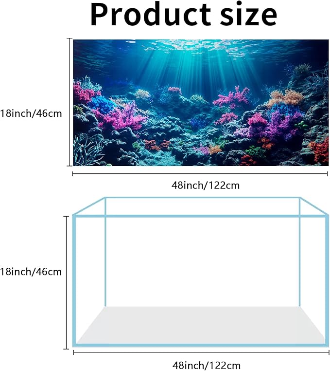 COMSUN 3 Pack Aquarium Background, 48x18 inches Polyester Aquarium Background, Cloth Fish Tank Background, Undersea Corals Sunshines & Rock Aquatic Plants