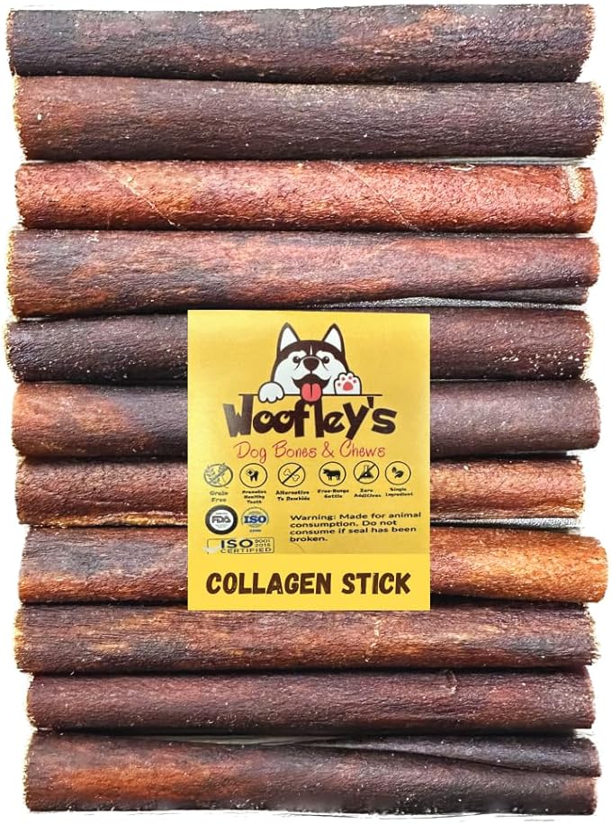 Woofley's 6 Inch Collagen Sticks for Dogs (10 Count) Bully Stick Rawhide Alternative Dog Chews No Hide Bones for Medium & Large Dogs