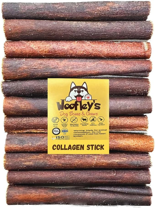 Woofley's 6 Inch Collagen Sticks for Dogs (10 Count) Bully Stick Rawhide Alternative Dog Chews No Hide Bones for Medium & Large Dogs