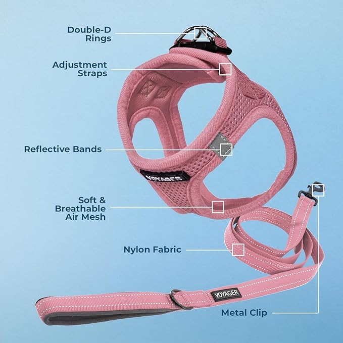 Voyager Step-in Air All Weather Mesh Harness and Reflective Dog 5 ft Leash Combo with Neoprene Handle, for Small, Medium and Large Breed Puppies by Best Pet Supplies - Harness Leash Set (Pink), M