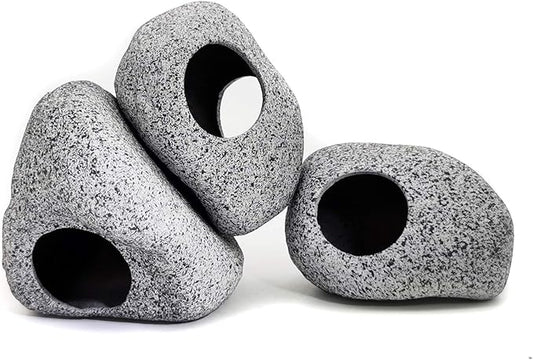 JIH Aquarium Decorations Rock, Ceramic Shelters - Shrimp Habitat, Breeding Tube, Hiding cave, Stackable Fish Tank Decor Cave for Hiding, Betta Fish (J101+J001x2)