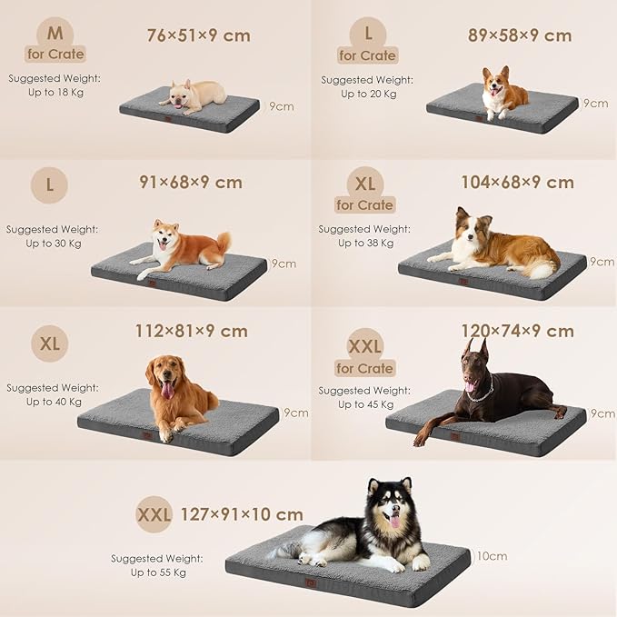EHEYCIGA Washable Dog Beds for Large Dogs, Big Orthopedic Large Dog Bed with Removable Cover, Durable Pet Bed Dog Mat Mattress Cushion, Grey(36 x 27)