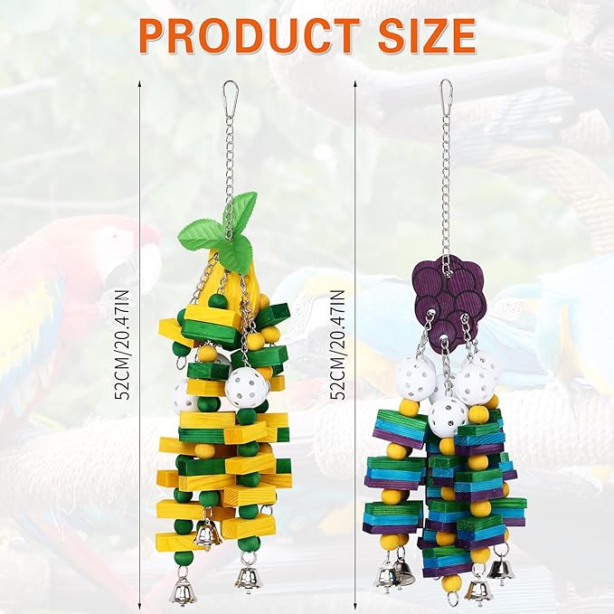 2-Pack Natural Wood Bird Toys for Parrots – Chew & Climb Toys for Medium to Large Parrots, Macaws, African Greys & Cockatoos – Durable Enrichment Toys for Beak Exercise & Mental Stimulation