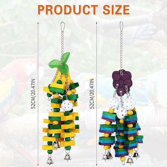 2-Pack Natural Wood Bird Toys for Parrots – Chew & Climb Toys for Medium to Large Parrots, Macaws, African Greys & Cockatoos – Durable Enrichment Toys for Beak Exercise & Mental Stimulation