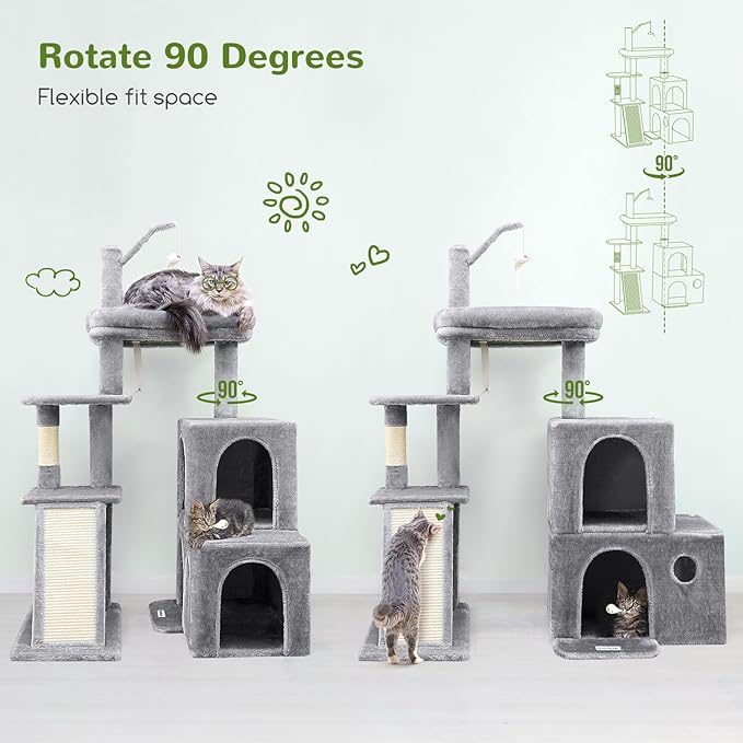 Globlazer Cat Tower for Indoor Adult Cats, 50-inch Heavy Duty Cat Tree for Big Cats, Cat Tree House with Extra-Large Padded Platform, Sisal Scratching Board, 2 Large Condos, F50, Light Grey