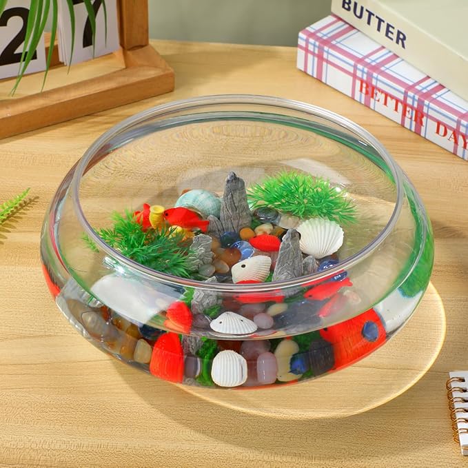 Clear Fish Bowl Vase Bubble, 2pcs Terrarium Fish Bowl Round Shallow Planter Desktop Goldfish Tank Hydroponic Planter Plastic Aquatic Plant Pot Daffodil Pot (2800ml)