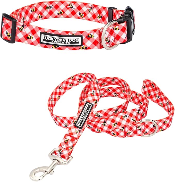 Lucky Love Dog - Easy Click Buckle Dog Collar with Leash Set Combo, Durable & Comfortable for Male & Female Dogs, Pet Collar for Small to Large Dogs, Secure Fit - Bailey Combo, Small