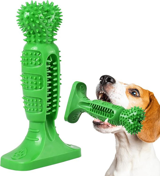 Dog Chew Toy for Teeth Cleaning, Natural Rubber Toothbrush Stick with 360° Bristles, Durable Dog Toys for Aggressive Chewers, Interactive Dental Toy for Medium and Large Dogs (Green)