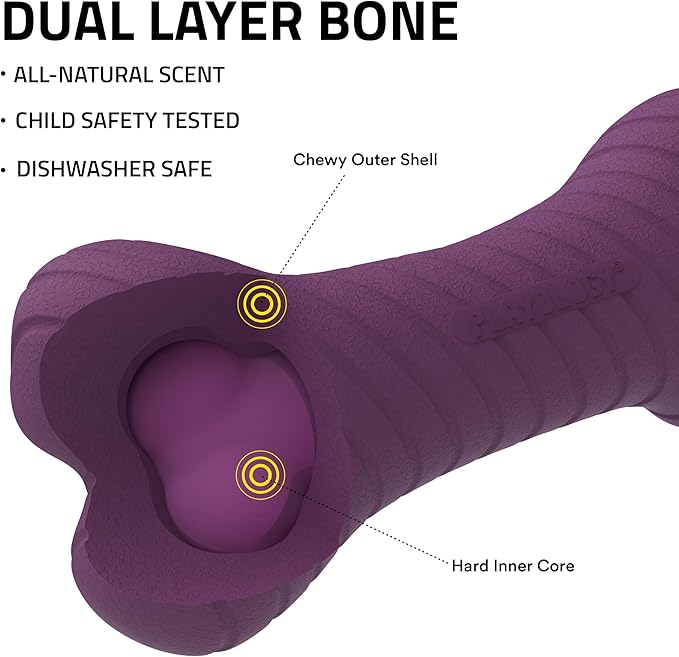 Playology Dog Toys | Dual Layer Bone Durable Chew Toy Bone for Dogs | Medium Bacon Scented Toy - Easy to Clean and Made from Non Toxic Materials
