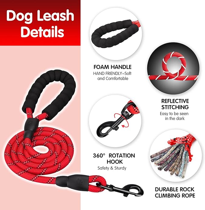 PoyPet Dog Harness and Leash Combo, Escape Proof No Pull Vest Harness, with 5 Feet Leash, Reflective Adjustable Soft Padded Pet Harness with Handle for Small to Large Dogs(Red,XL)