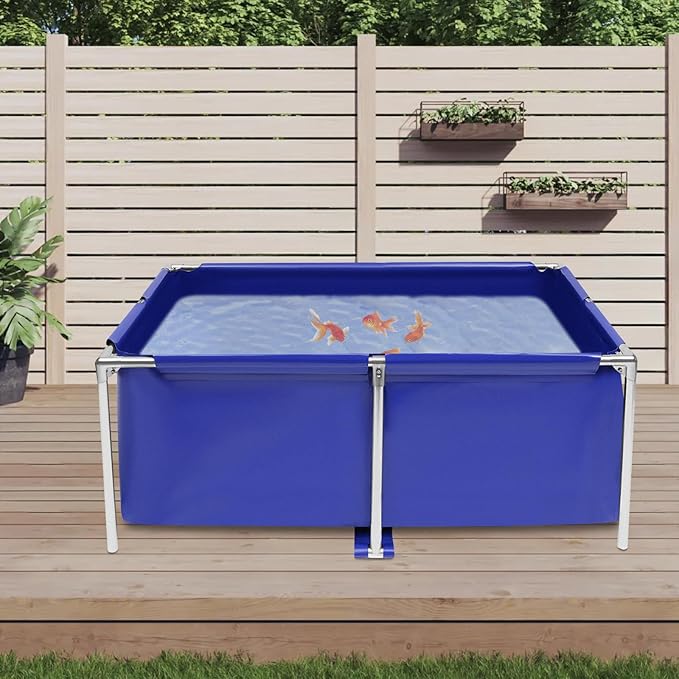 Foldable Canvas Fish Pond, Large 47x 31x19inch Portable Outdoor Garden Pond with Stainless Steel Frame, Waterproof & Anti-Rust Design for Fish, Shrimp, Lobster Farming, Easy to Assemble & Store