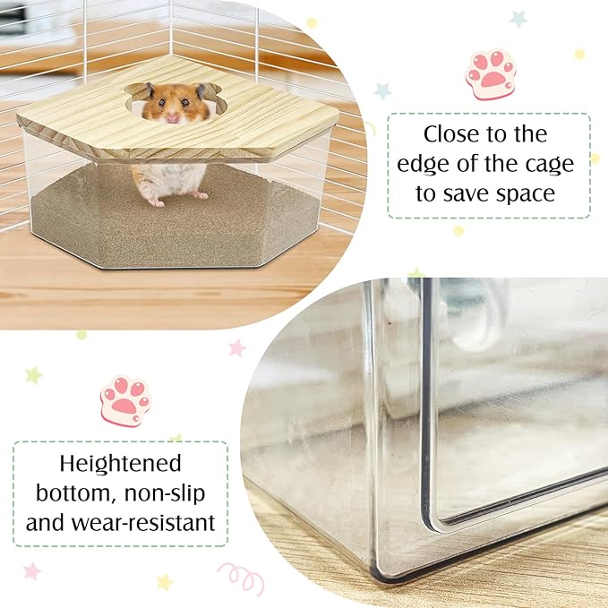 kathson Hamster Sand Bath Box Transparent Acrylic Small Syrian Hamster Shower Bathtub Small Gerbil Digging Sand Container with Climbing Ladder and Ceramic Bowl Cage Accessories for Lemmings Mice