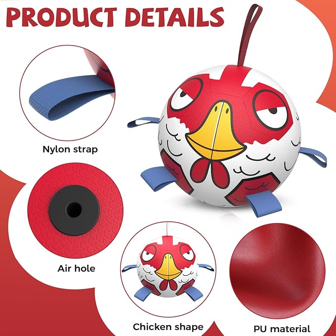 QDAN Premium Dog Balls Toys, Outdoor Dogs Toy for Small Medium Dogs, Puppy Birthday Gifts, Dog Soccer Ball, 6 Inch, Chicken Ball