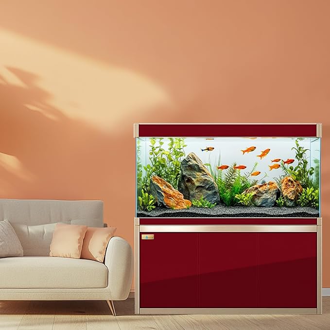 175 Gallon Aquarium Tempered and Ultra-Clear Glass, Full Setup in Red with Gold Trims