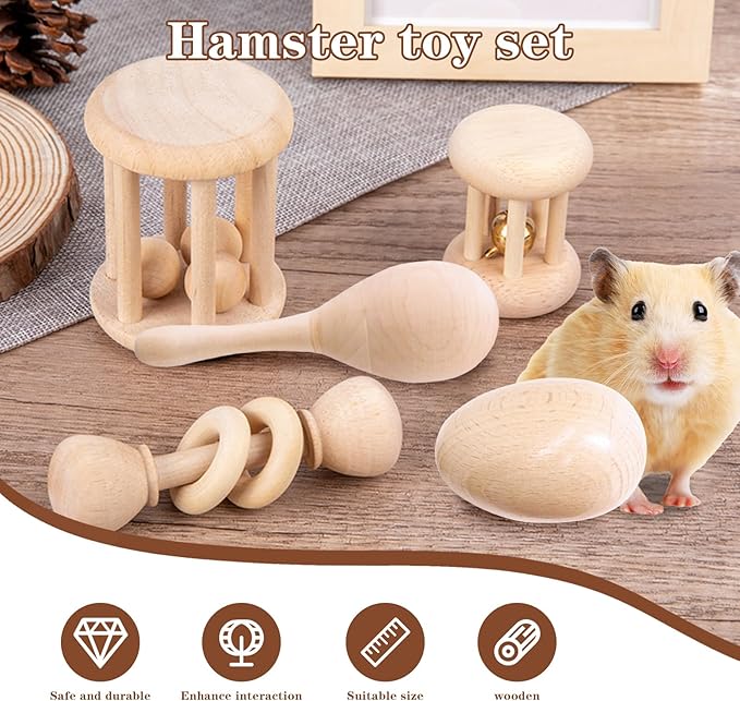 9 Pcs Wooden Bunny Toys,Bite-Resistant Guinea Pigs Toys,Safety Bunny Chew,Rabbit Teeth Grinding, for Chinchillas Hamsters Small Animals Playing Teeth Grinding Indoor Outdoor(Wood)