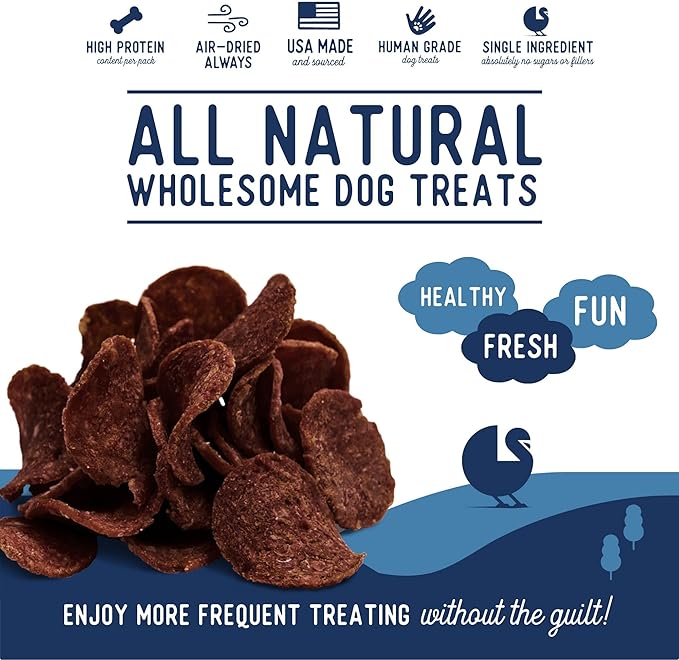 Beg & Barker Turkey Chips for Dogs (8 Ounce, Pack of 1) - Single Ingredient Dog Treats Made for Large & Small Dogs Protein Human Grade Dog Treats Made from Real Meat Turkey, Made in USA