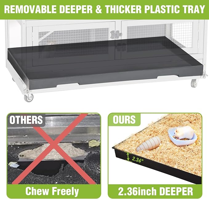 Guinea Pig Cages Anti-Chewing Hamster Cage 2 Story Large Platform Small Animal Cages with Chewing Toy, Food Bowl, Hideout and 2.36”Deeper Plastic Tray