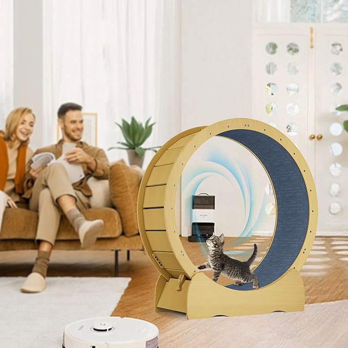 45'' Cat Exercise Wheel for Indoor Cats, Cat Running Treadmill Wheel with Detachable Carpet & Toy for Running/Walking/Training, Suitable for Most Cats