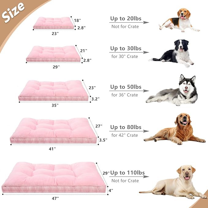 MIHIKK Washable L Dog Bed for Large Dogs with Anti-Slip Bottom, Premium Foam Pet Pad for Crate for Large Medium Small Sized Puppies, 35" x 23" Pink