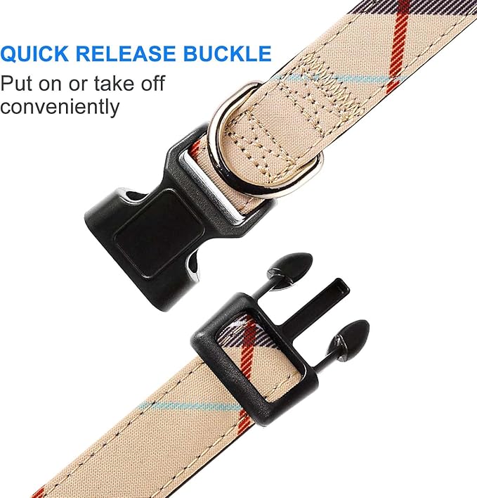 Nylon Dog Collar Soft Neoprene Padded Adjustable Dog Collars for Small Medium Large Dogs (M Neck 15.5"-18.5", Beige)