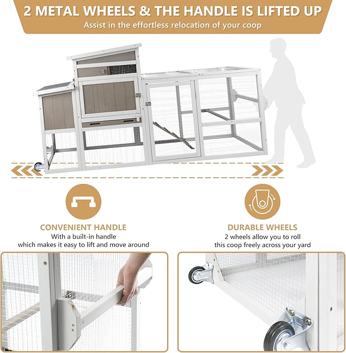 Chicken Coop with Run, Mobile Hen House with Wheels, Indoor/Outdoor Rabbit Hutch, Predator-Resistant, Nesting Box, 3 Perches, Tray, Combinable Design, for Chickens and Bunnies, Grey