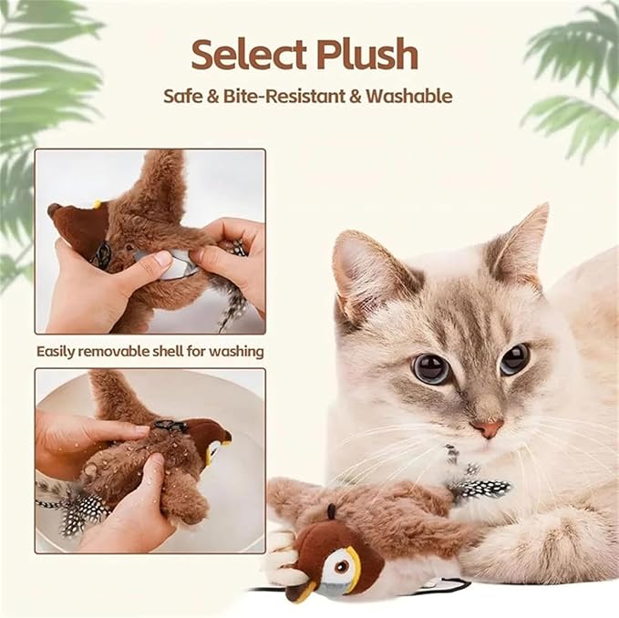 Flappy Bird Toy for Cats, Interactive Chirping Flying Bird Cat Toy, Flying Interactive Simulation Electric Sparrow Shaking Bird, Rechargeable Fun Toy for Indoor Cats (2pcs)