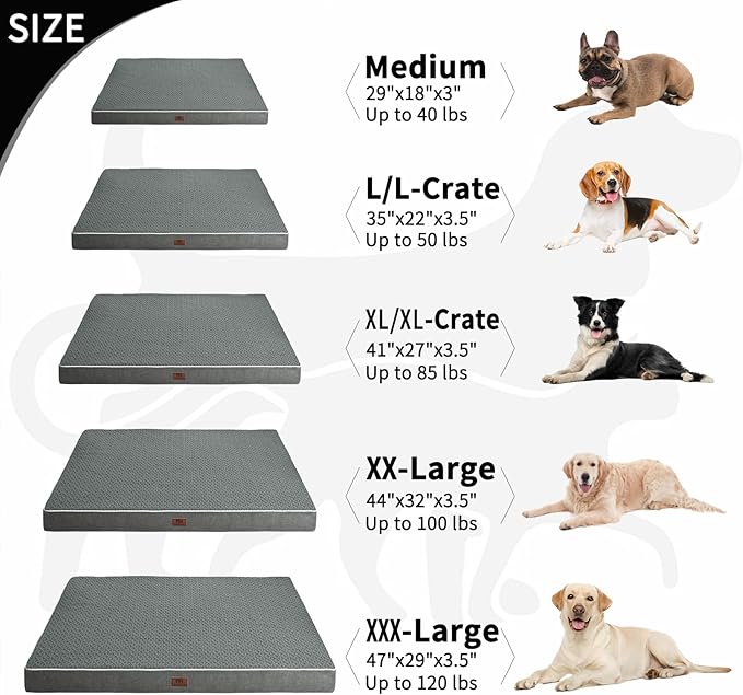 Dog Beds Large Sized Dogs,XL Orthopedic Washable & Waterproof Dog Crate Bed, W/Removable Cover Big Plush Pet Beds Mat, Egg Crate Foam Bed