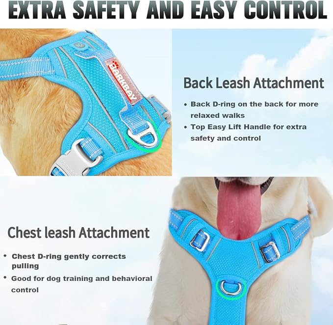 BARKBAY No Pull Dog Harness Large Reflective Dog Harness with Front Clip and Easy Control Handle for Walking Training Running with ID tag Pocket(Blue,M)
