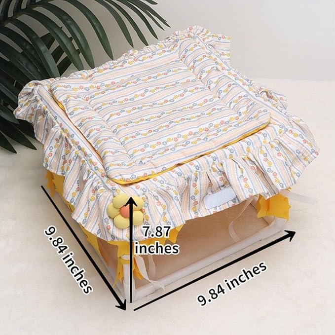 Guinea Pig Bed, Small Animal Bed Guinea Pig Hideout Sleeping Bed for Chinchilla Hamster Rat Guinea Pig Tent with Cushion for All Seasons (Yellow)