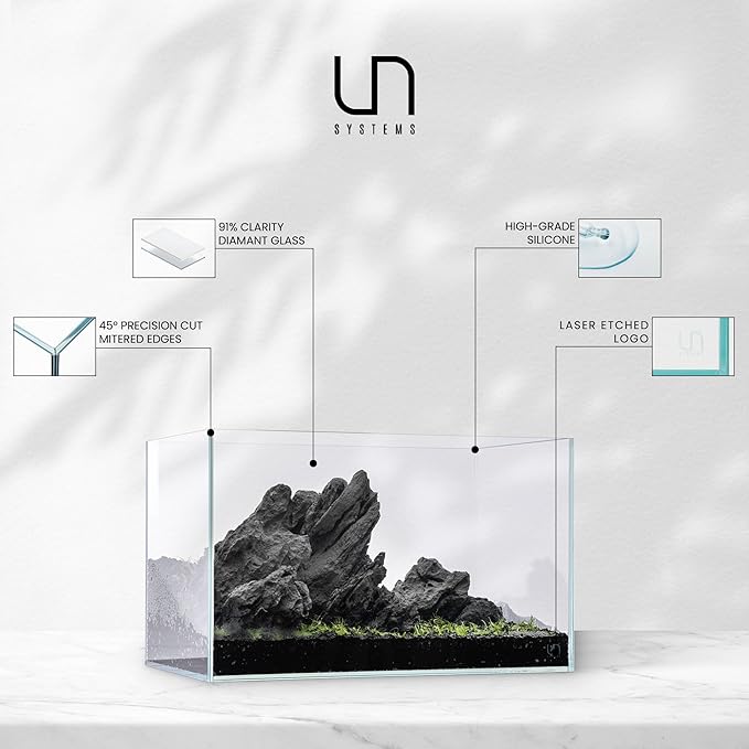 UNS Ultra Clear Rimless Tank - 33GAL | 125L - 19.68x19.68x19.68 | 50x50x50 CM, 8mm Glass Thickness, Leveling Mat Included - Low Iron, High Clarity Fish Tank w/ 45° Mitered Edge - [50C]