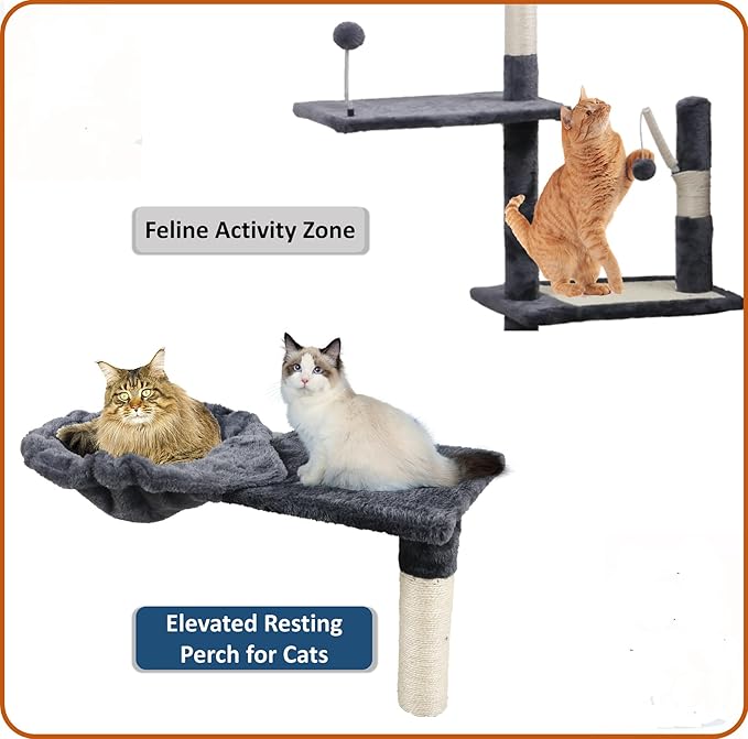 Cat Shelves for Wall,5-Tier Carpet Cat Climbing Tower with Scratching Post,Platforms，Dangling Balls,Condo，Suit for Cats Climb, Jump, Nap, Scratch-Dark