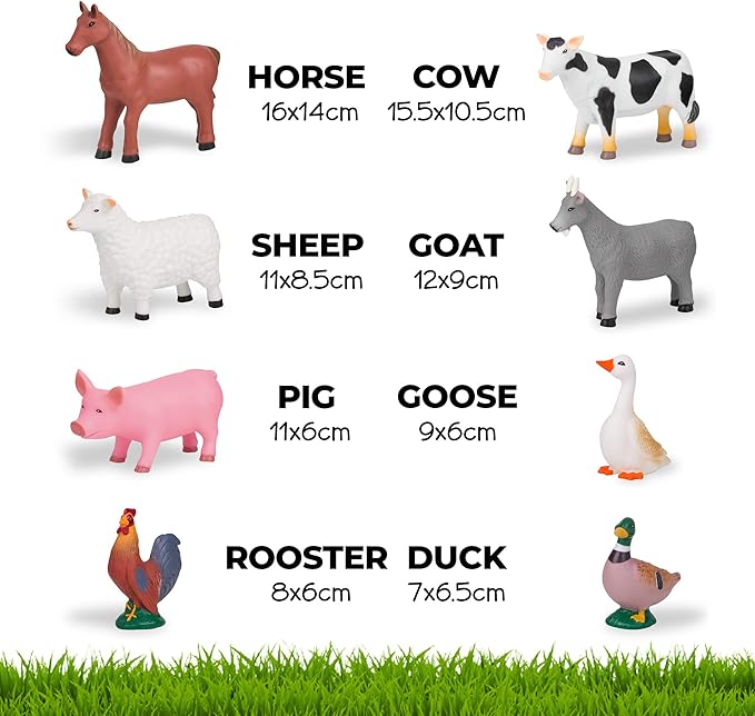 Learning Minds Set of 8 Jumbo Farm Animal Figures - Farm Animals for Toddlers Age 1-3 - Farm Toy for Kids Age 18 Months Plus - Animal Toys for Kids 1,2,3 Years Old