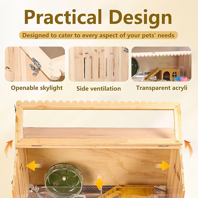 Brooder Box for Chicks Hamster Rat Cage Glass Bottom, Wooden Habitat Chew Proof Guinea Cages and Rat Habitat with Acrylic Sheets and Openable Top 31.5 X 15.7 X 15.7in