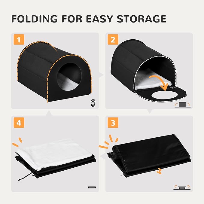 PawHut Dome Heated Cat House Portable and Waterproof Pet Shelter for Kitty in Winter, Black