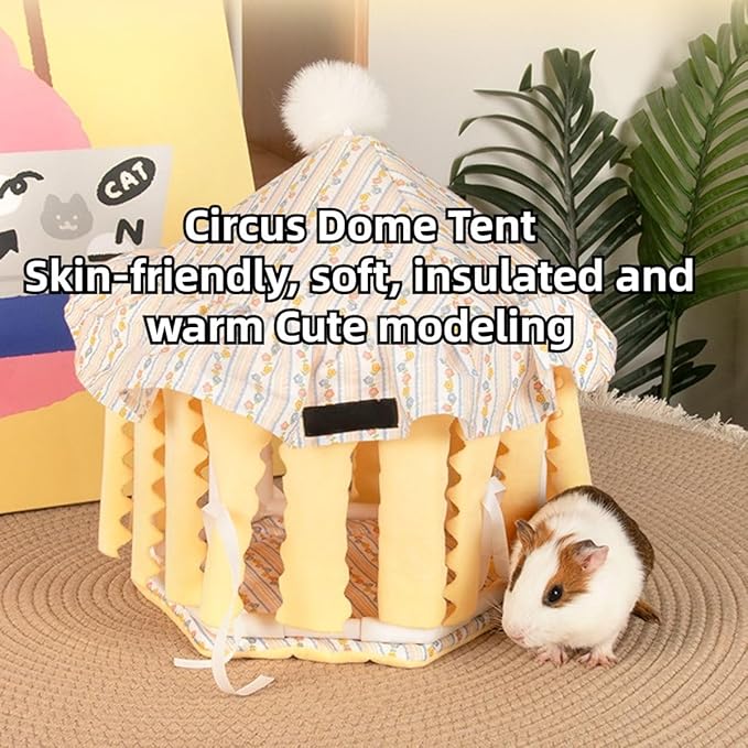 Guinea Pig Hideout Large with Curtain, Bunny Hideout, Machine Washable Guinea Pig Hide Tent Houses & Habitats, Small Animal Hideout for Pet Rabbit, Ferret, Rat, Chinchilla, Squirrel (Yellow)
